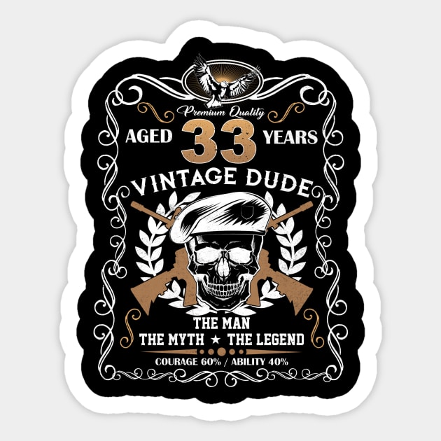 Skull Aged 33 Years Vintage 33 Dude Sticker by Hsieh Claretta Art